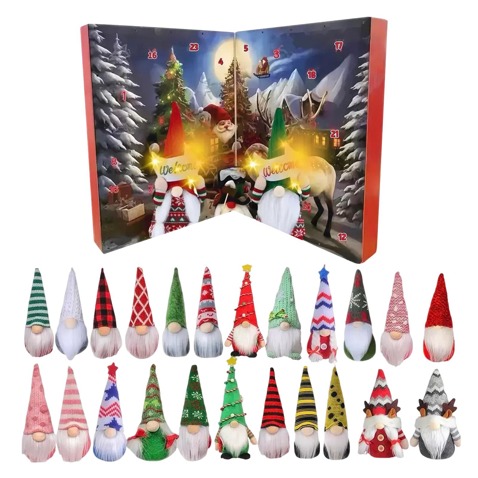 

3D , 24 Days Christmas Countdown Calendar With 24 Gnomes, Collectible Christmas Figures Gnome Home Decorations XMAS Gift (Set 22 +2 LED) One Size