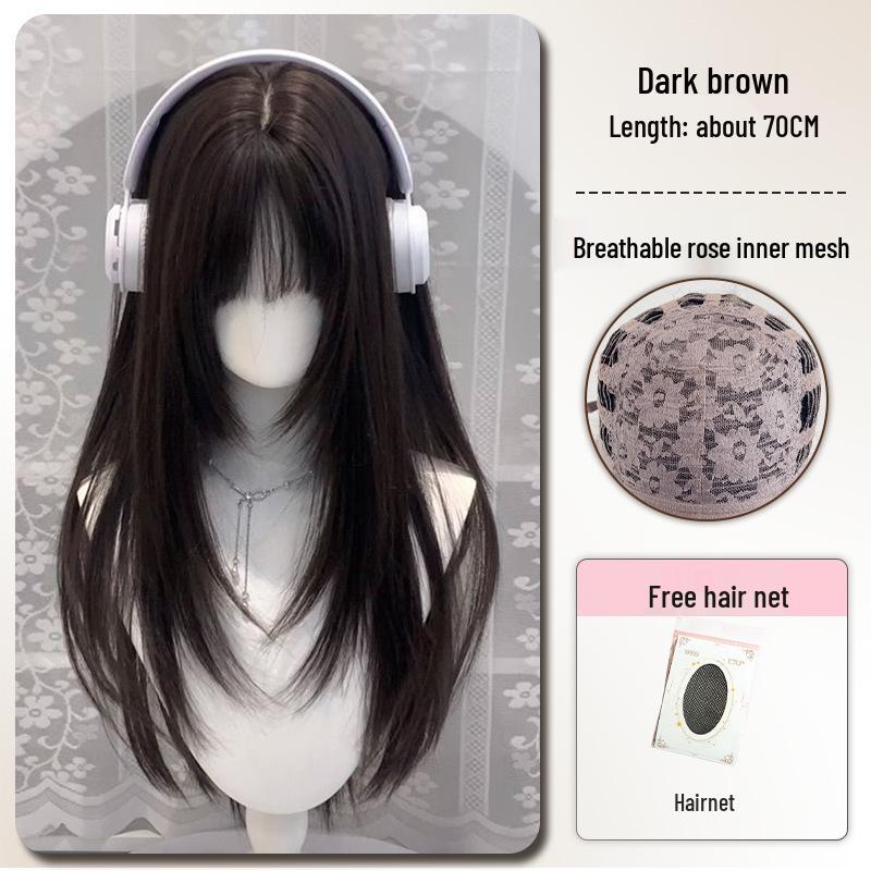 

Длинный парик мятно-коричневого цвета с челкой, универсальная укладка, полное покрытие головы