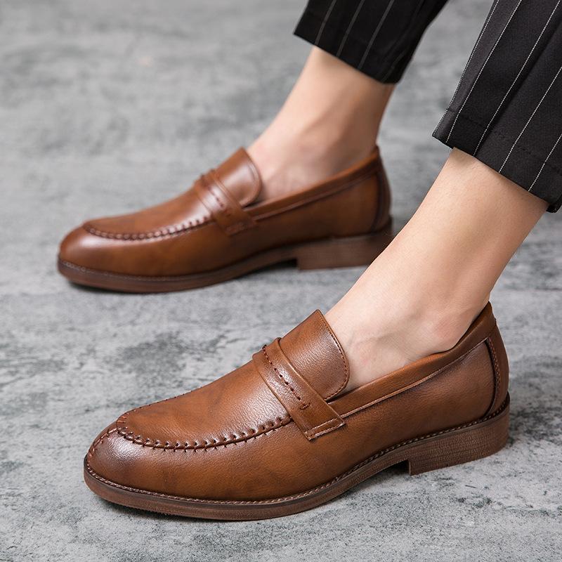Men s Large Slip-on Leather Loafers - British Casual & Wedding Groom Fashion Shoes 40