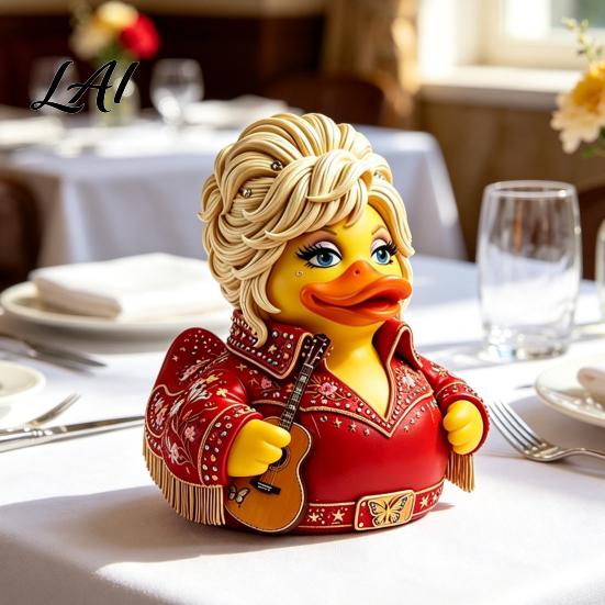 Colorful Rhinestone Duck Decorations Charming Novelty Ornament Musical Theme with Guitar Creative Music Inspired Figurines Decor Decorative