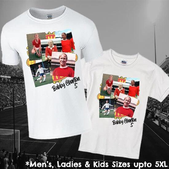 Bobby Charlton Football Legend T-shirt Mens Ladies Kids Manchester England S