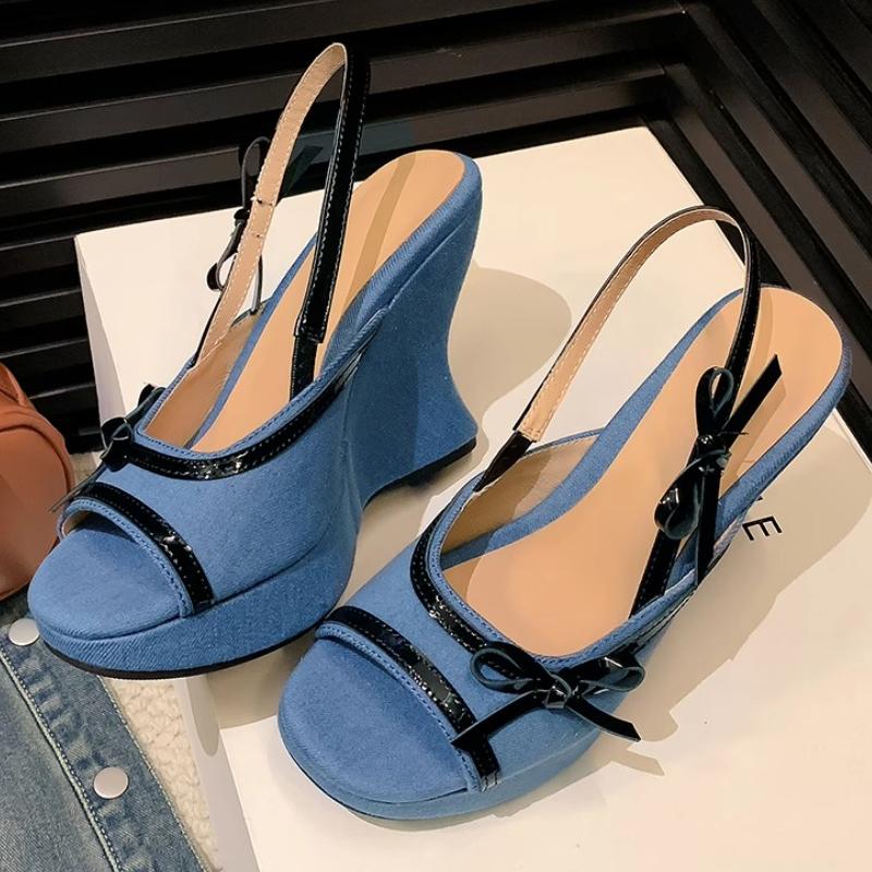 

Fashion Elegant Super-high Heels Women Sandals Designer Bow Heeled Shoes 2025 Trend Summer Fashion New Wedges Pumps Slingback Lady Shoes 39