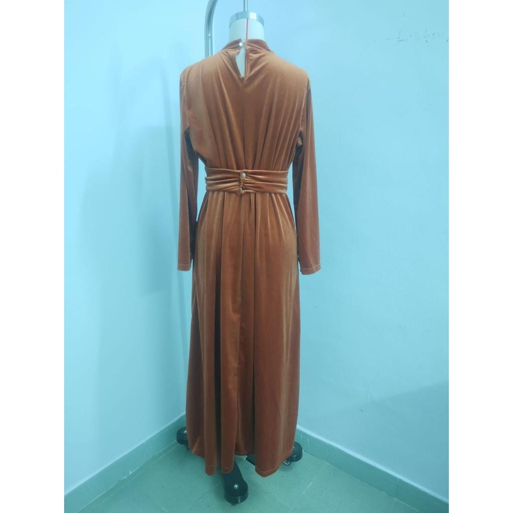 Fall Winter Women's Velvet Long Sleeve Midi Dress High Waist Slimming Elegant Large Swing Dress