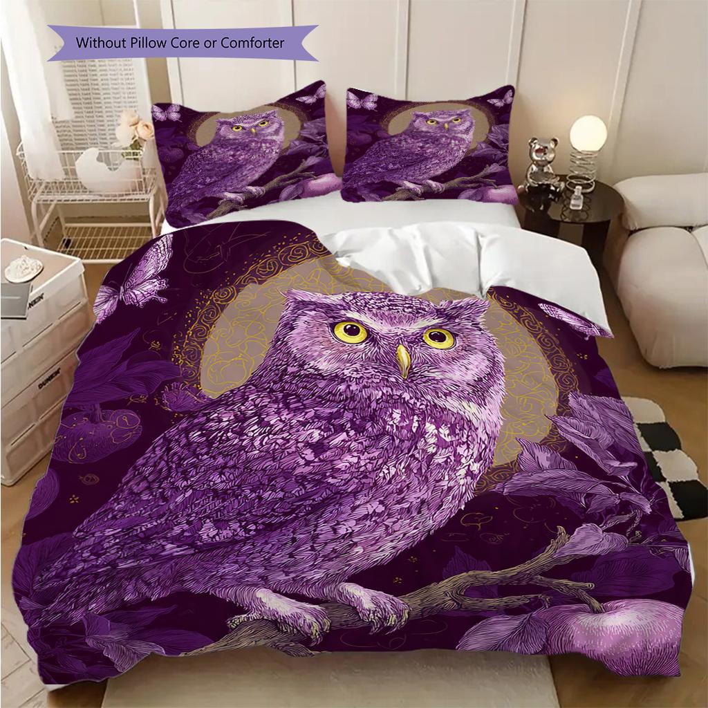 Owl Pattern Bedding Quilt Set Quilt Cover Pillowcase Home Decoration Birthday Gift (1 * duvet cover + 2 * pillowcase, without core)