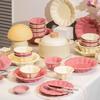 Charming Floral Ceramic Tableware: Girls' Rice Bowl, Plate, and Cutlery Set for Home Use