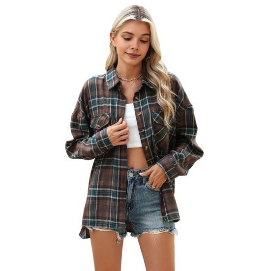 Camisa de Mujer Solapa Manga Larga Bolsillos con Solapa Camisa Casual Monopecho Estilo para Ir al Trabajo Camisa Holgada Abrigo para Uso Diario