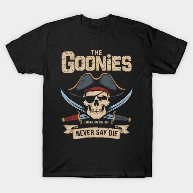 

Men Black Print T-shirt Vintage The Goonies Never Say Die No-Cut Transfer Paper Print Cotton Tshirt 2XL