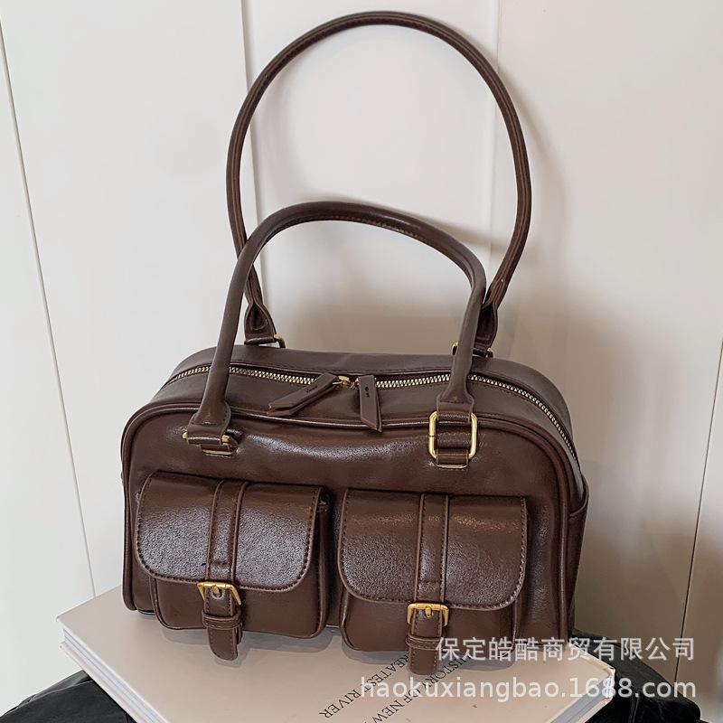 Boston Bag Women's 2025 New Maillard Shoulder Bag Autumn and Winter Premium Bowling Women's Handbag