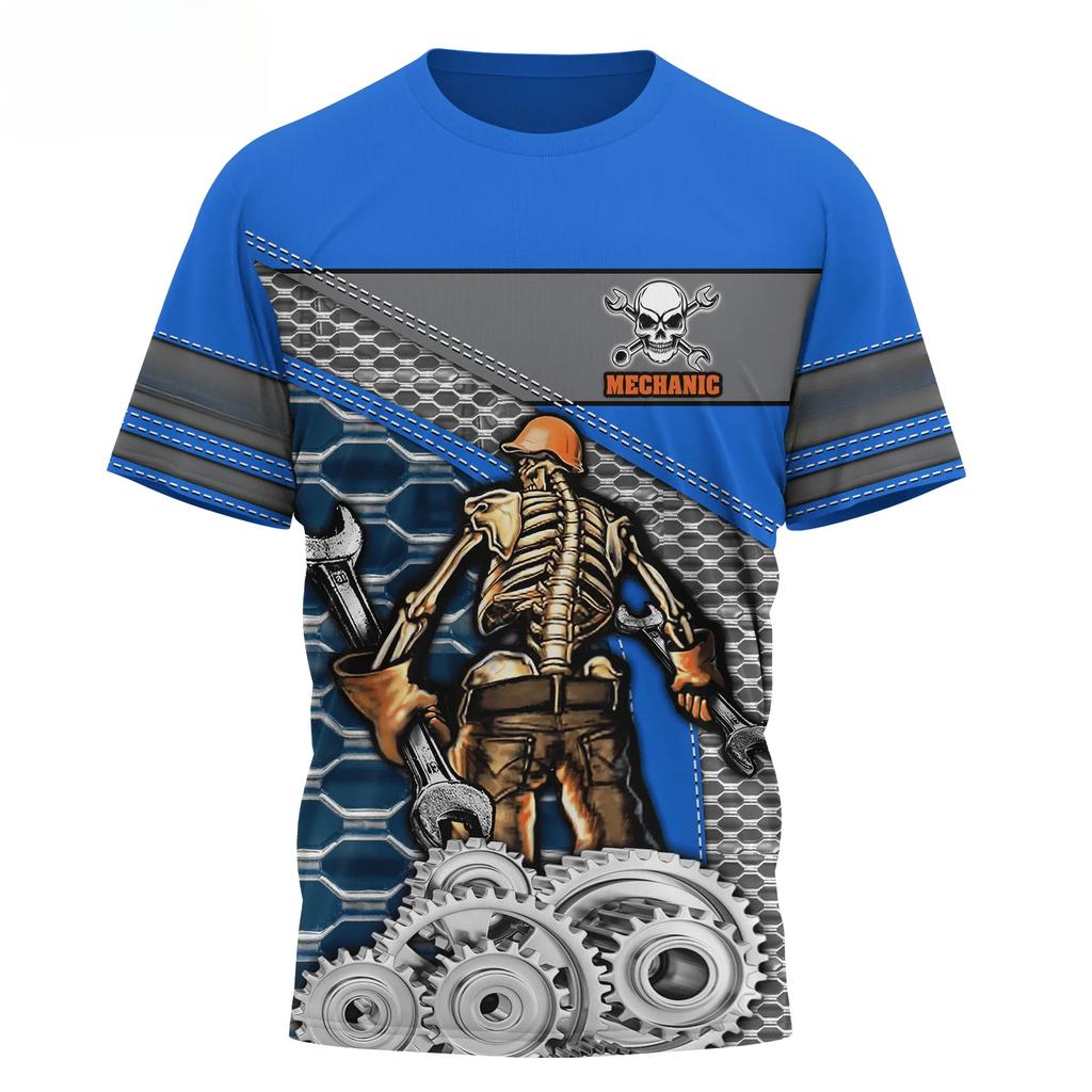 Letnie T-shirty męskie z okrągłym dekoltem, z nadrukiem 3D wzoru mechanicznej czaszki, modne, codzienne, z krótkim rękawem