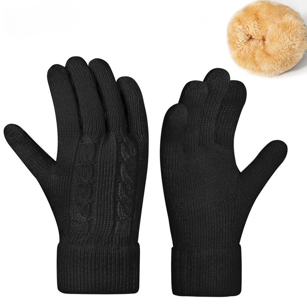 Knitted Gloves for Women In Winter  Double Layer Plus Velvet Thickened Cold proof Jacquard Outdoor Riding Warm Touch Screen Gloves