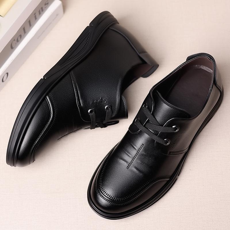 2024 Autumn New Men's Business Lace-up Leather Shoes Men's Soft-soled Soft-faced Casual Single Shoes Middle-aged Dad Shoes 7706