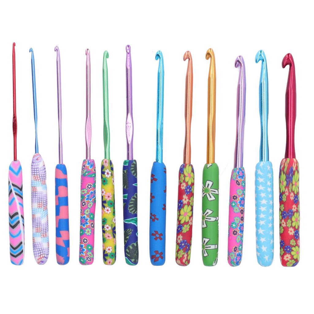 12Pcs Crochet Hook Set Premium Metal Soft Glossy Easy Identification Ergonomic Design Wide