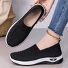Women's Large-Size Flat Shoes – Fly-Knit Breathable Casual Slip-Ons, Solid Color Versatile Mother's Shoes