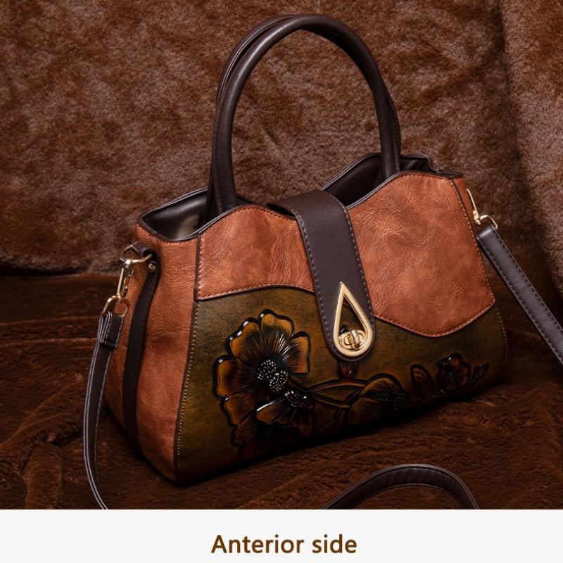2025 Vintage Shoulder Crossbody Bags for Women Splicing Literary Embossed Handbag For Ladies Gift Purse PU Leather Women Bags