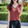 Women's V-Neck Lyocell Linen Knit T-Shirt - Spring/Summer 2026