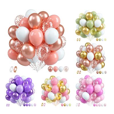 60Pcs Party Balloons 12 Inch Metallic Latex Confetti Balloons with Ribbon for Birthday Party Baby Shower Wedding Decoration