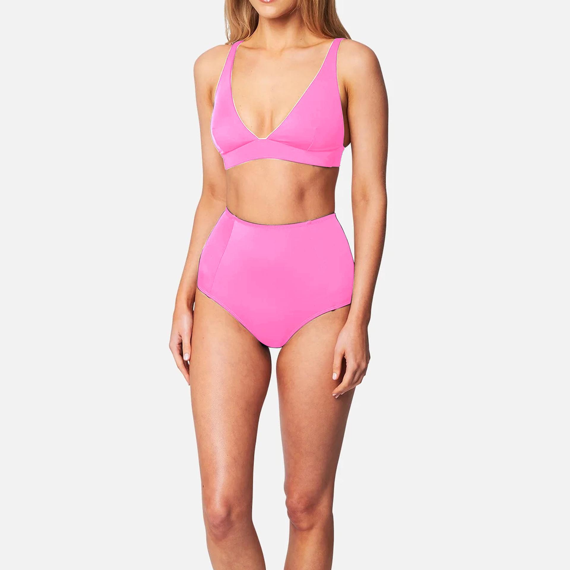 

Раздельный купальник 2025 Новый однотонный европейский и американский раздельный купальник бикини с высокой талией XL