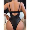 Ellolace Leather Bodysuit Lace Patchwork See Through One Pieces Elegant Black Body Lace Up Hollow Sexy Tops Sissy Lady Clothes