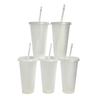710Ml Beyaz Pipetli Kapaklı Renk Değiştiren Kahve Kupası Yeniden Kullanılabilir Bardak Plastik Termos Mat Yüzeyli Kahve Kupası Çift Kupası