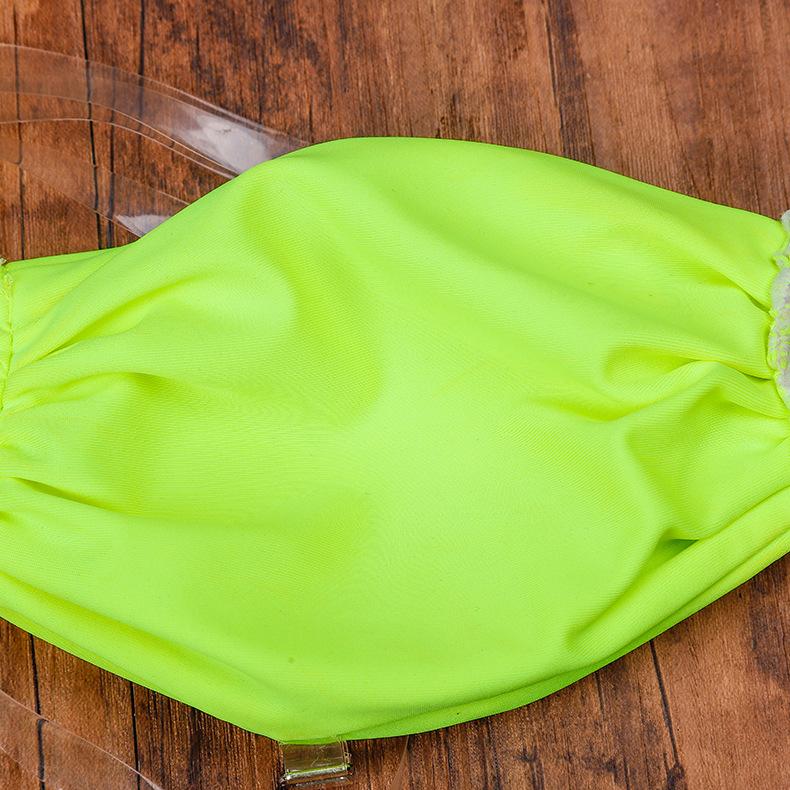 Frauen Dreieck Oversize Split Bikini Anzug Set Krawatte Seite G-String Tanga Badeanzug Spitze Klebeband Gelb Einfarbig