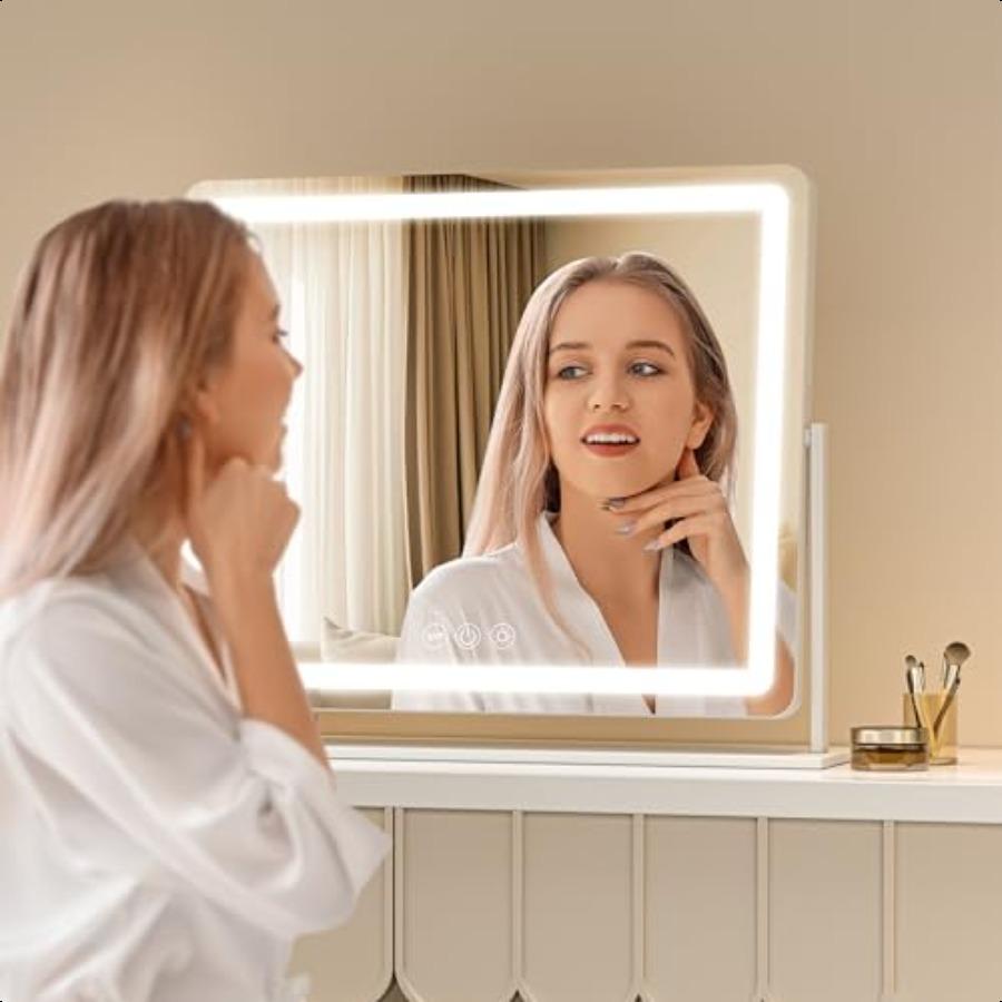 Vanity Mirror with Lights 23.6'' X 20'' Lighted Makeup Mirror Touch Screen with 3Color Lighting Dimmable for Vanity Desk Tablet