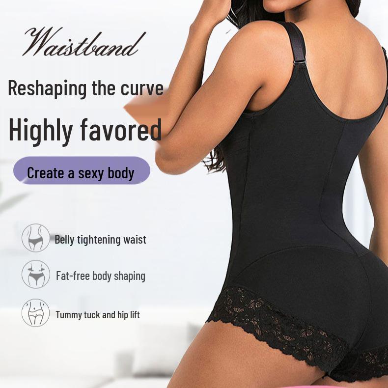 European Lace Zipper Bodysuit: Rubber Chest Binding, Abdomen Tightening, Hip-Lifting, Body-Shaping Lingerie for Women