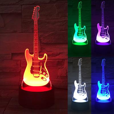 Gitarrenform 3D LED Nachtlicht Acryl Elektrisch 7 Farbwechsel Schreibtisch Tisch