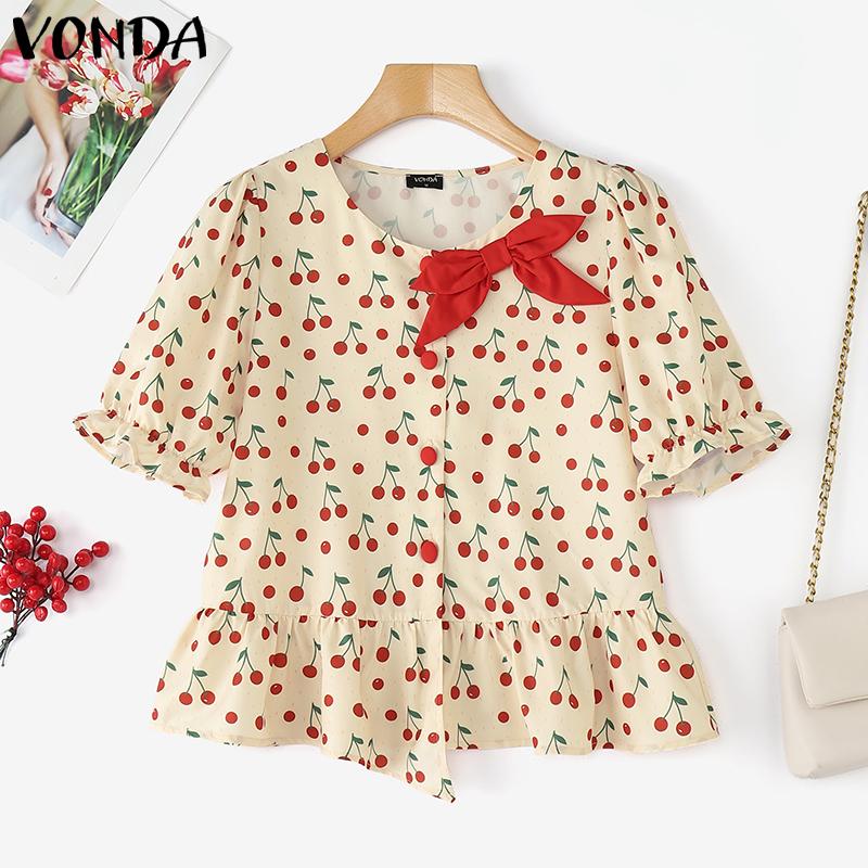 

VONDA Женская летняя повседневная укороченная блузка с коротким рукавом и бантом L