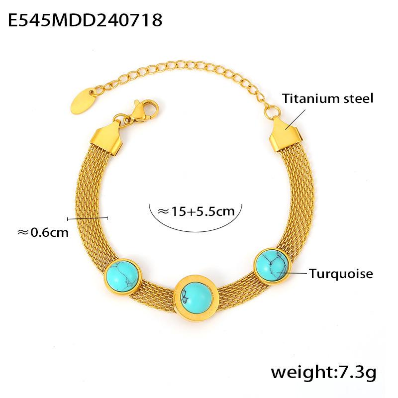 18K Gold Plated European-Style Turquoise Mesh Bracelet with Retro Design