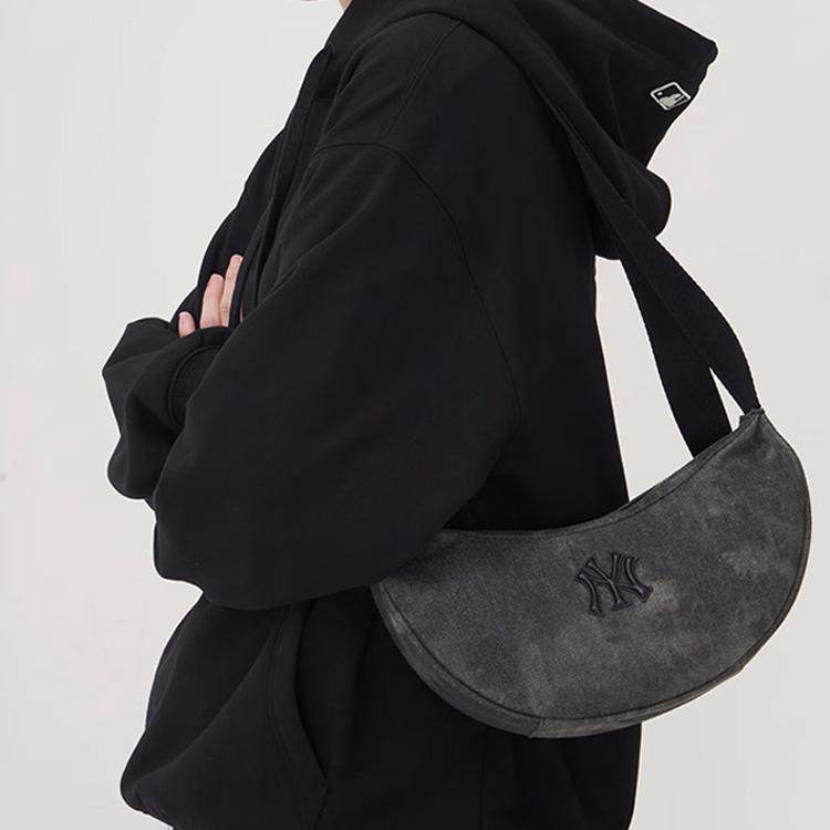 New MLB Denim Shoulder Bag Unisex Charcoal Gray/Hemp Sandy Brown 3ABQBV45N