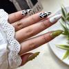 24pcs Black & White Cow Print False Nails, Almond Shape Nail Art Stickers, Handmade Wearable Drip Glue Nails