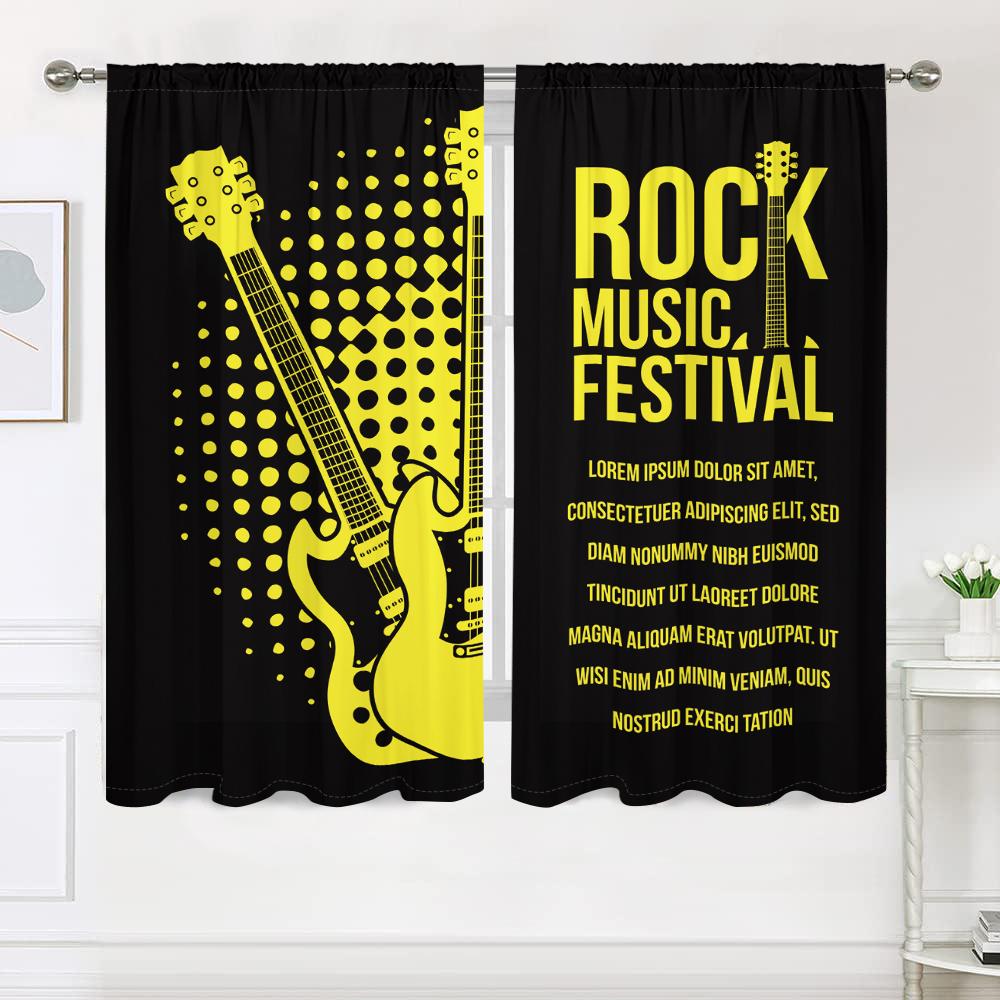 2 Pieces, Rock Music Party Bass Guitar Curtains - Semi Blackout - Suitable for Living Room, Bedroom, Kitchen, Home Decoration