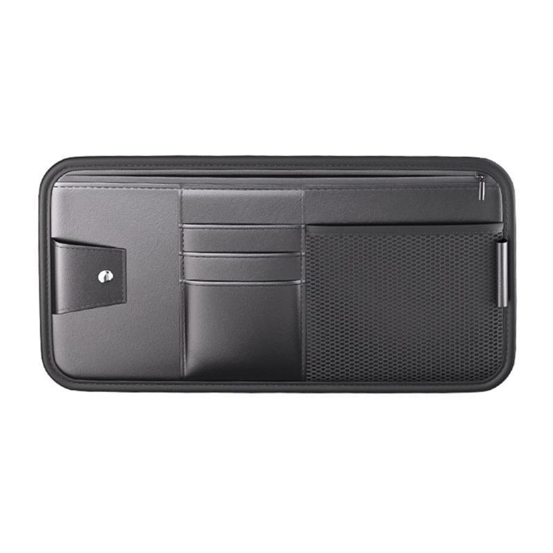 Auto-Sonnenblende Organizer mit mehreren Netztaschen Sonnenbrillen- & Kartenaufbewahrung Fahrzeug-Sonnenblendenetui Tasche PU-Leder Geldbörse