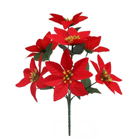

Artificial Christmas Flowers 7 Heads Faux Poinsettias Bouquet for Christmas Table Vase Fillers Planters Porch Outdoor Indoor Decor A