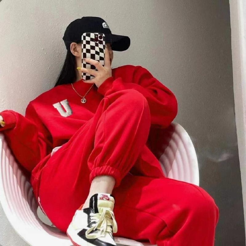 Casual Fashionable Sports Suit for Women Spring and Autumn Loose Temperament Sweatshirt and Trousers Two-piece Set