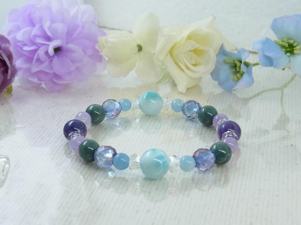Larimar Charoite Bracelet Lavender 34 D9 [LARIMARMJ] Large Aurora-colored Amethyst/Burmese Jade/Aquamarine