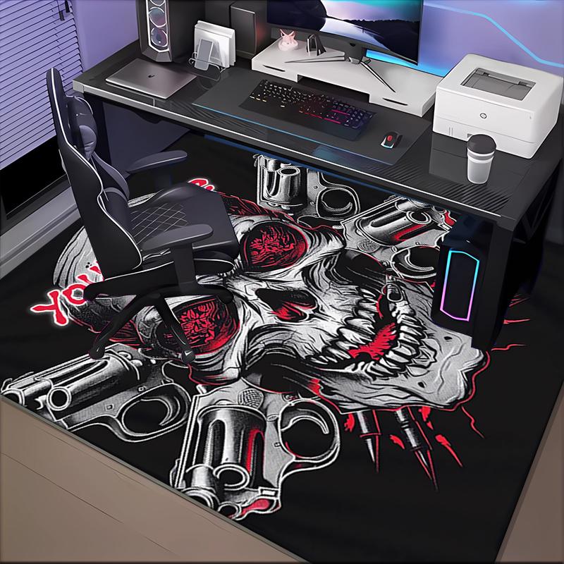 1PC Custom Name Skull Guns Artwork Theme Floor Mat Ideal for Living Room, Game Rooms, Office, Bedroom,Floor Mat Playful Design