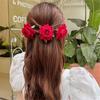 3Pcs Atmospheric Red Floral Hair Accessories, Rose Side Clips & Hair Pins