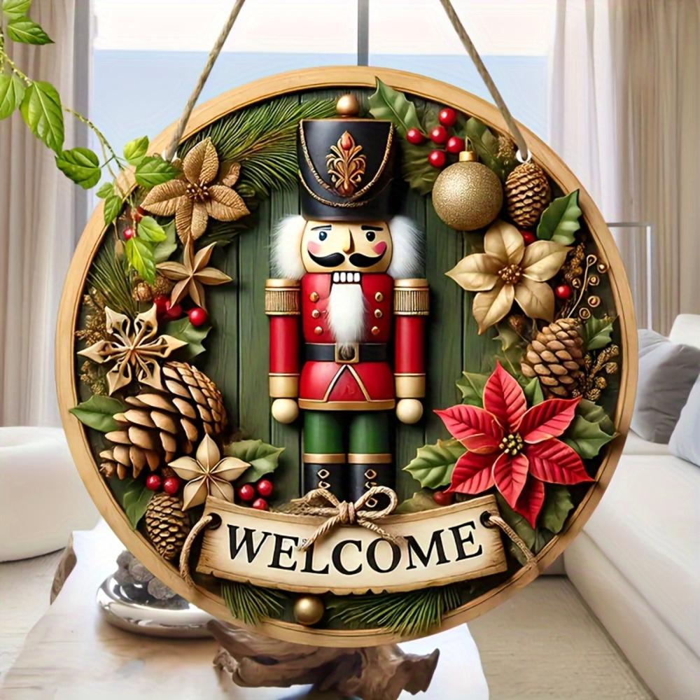 Vintage Weihnachten Nussknacker Dekorative Wandhänge Schild - Hergestelltes Holz Willkommensplakette mit Nussknacker-Thema, Mehrzweck