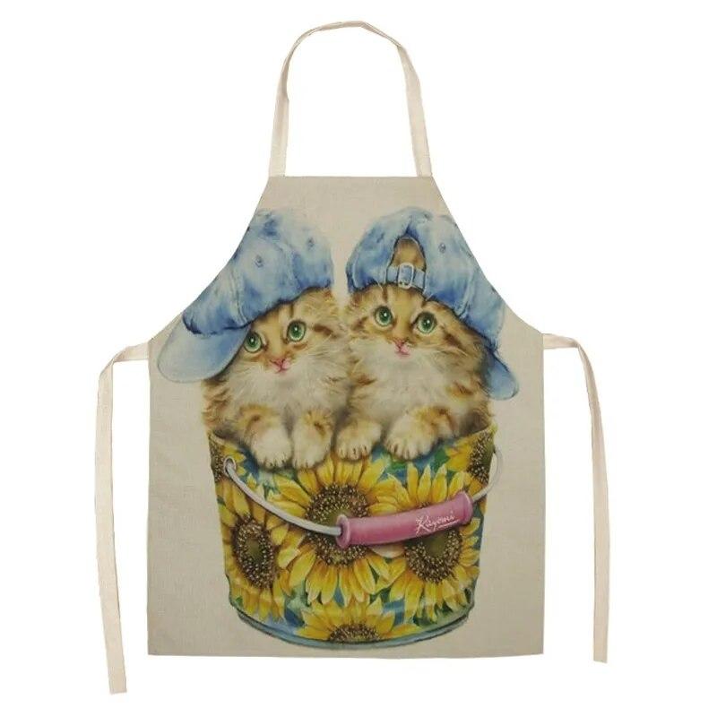 Lniany fartuch z wzorem kota i pandy, do domu, kuchni, gotowania, pieczenia, śliniak jadalny, narzędzie czyszczące, przeciwzabrudzeniowe, dla mężczyzn i kobiet