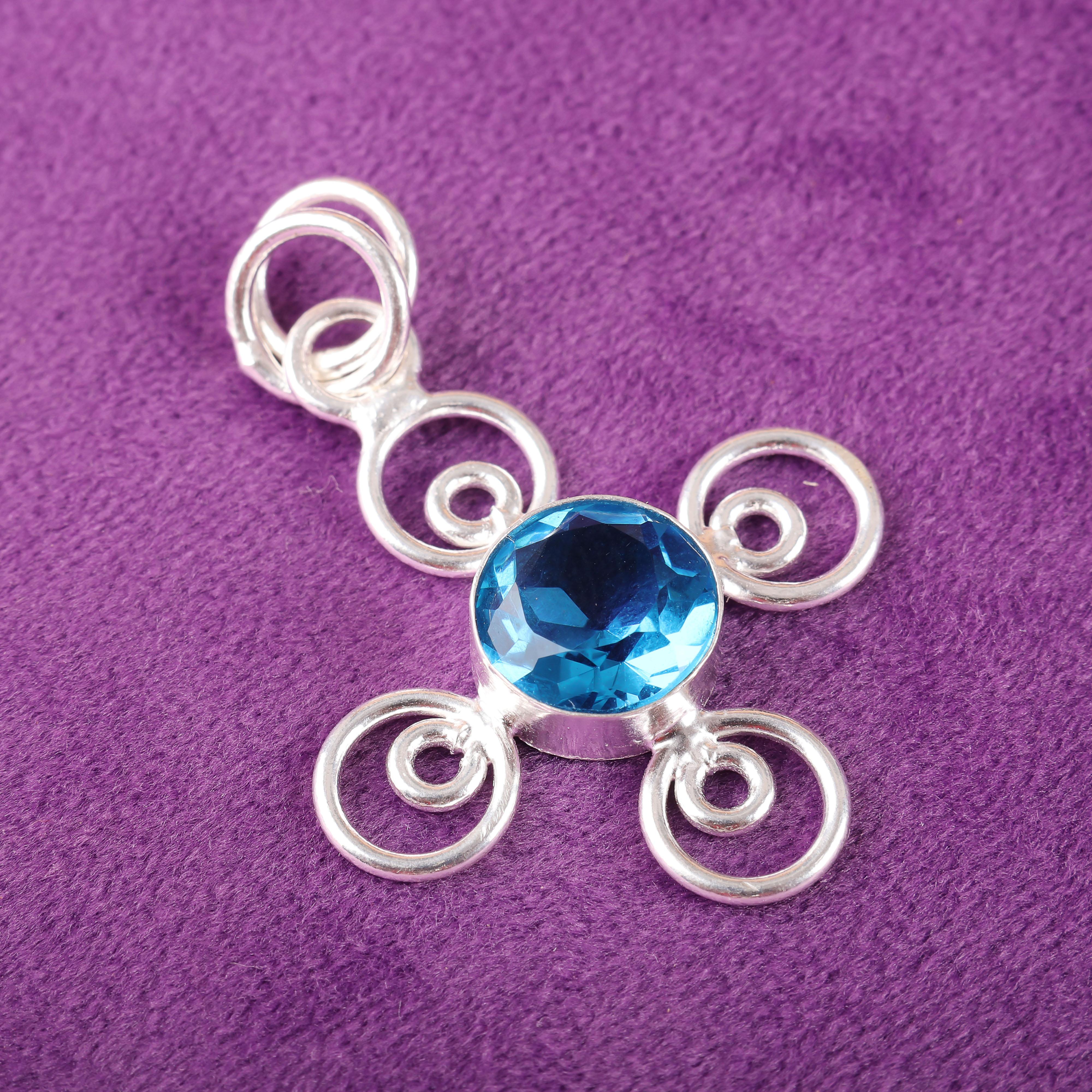 

Украшения с драгоценным камнем швейцарским голубым топазом, подвеска из стерлингового серебра 925 пробы, духовные украшения ручной работы, в подарок на годовщину 1.57 Inches синий