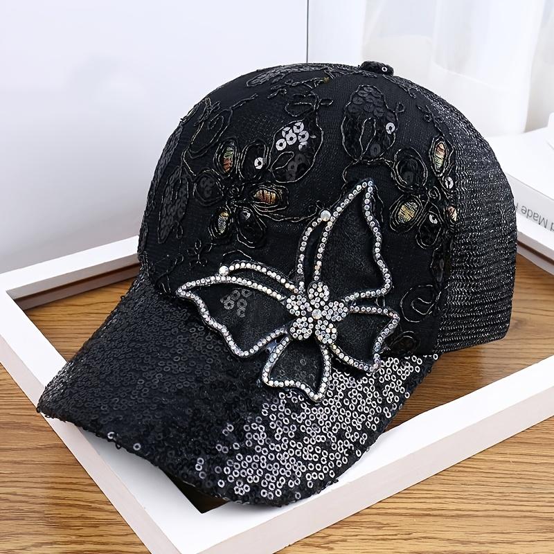 Women's Duckbill Baseball Cap with Large Butterfly Sequin Decoration - Breathable Hat Suitable for Spring, Summer, Autumn