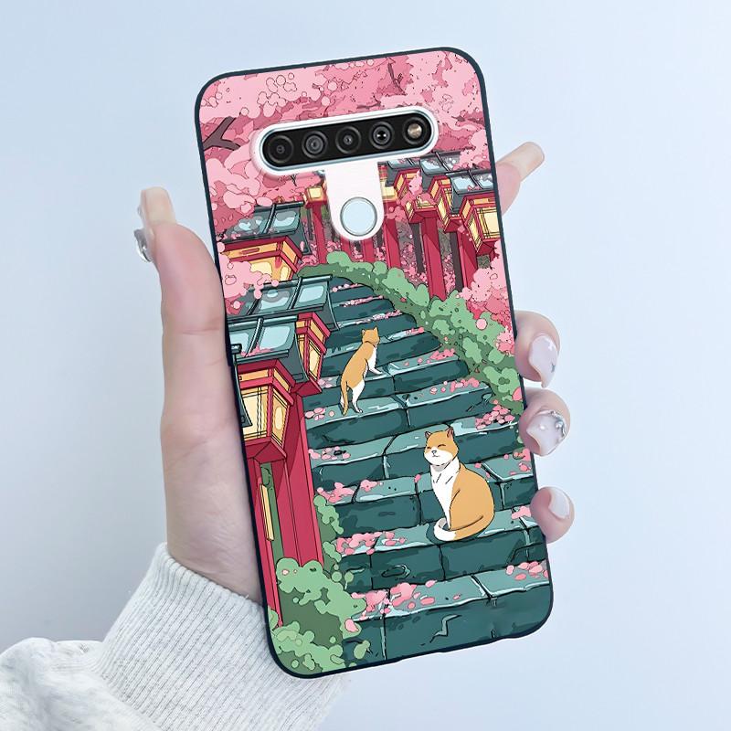 Cute Case For LG Q61 Capa For LG K61 Coque For LG Q70 Fundas Printing Shell Protective Cover Soft Silicone Cartoon Black Casing
