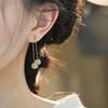 Chinese Ancient Style Hetian Jade Earrings Light Luxury Niche Design 14K Gold Stud Earrings Long Temperament Modified Face Earrings