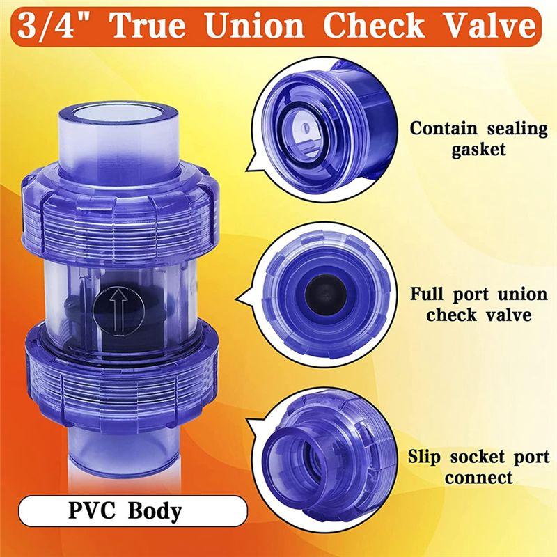 Feb.Check Valve 3/4 Inch True Union Check Valve Transparent Blue UPVC Check Valve Pipeline Check Valve One-Way Valve