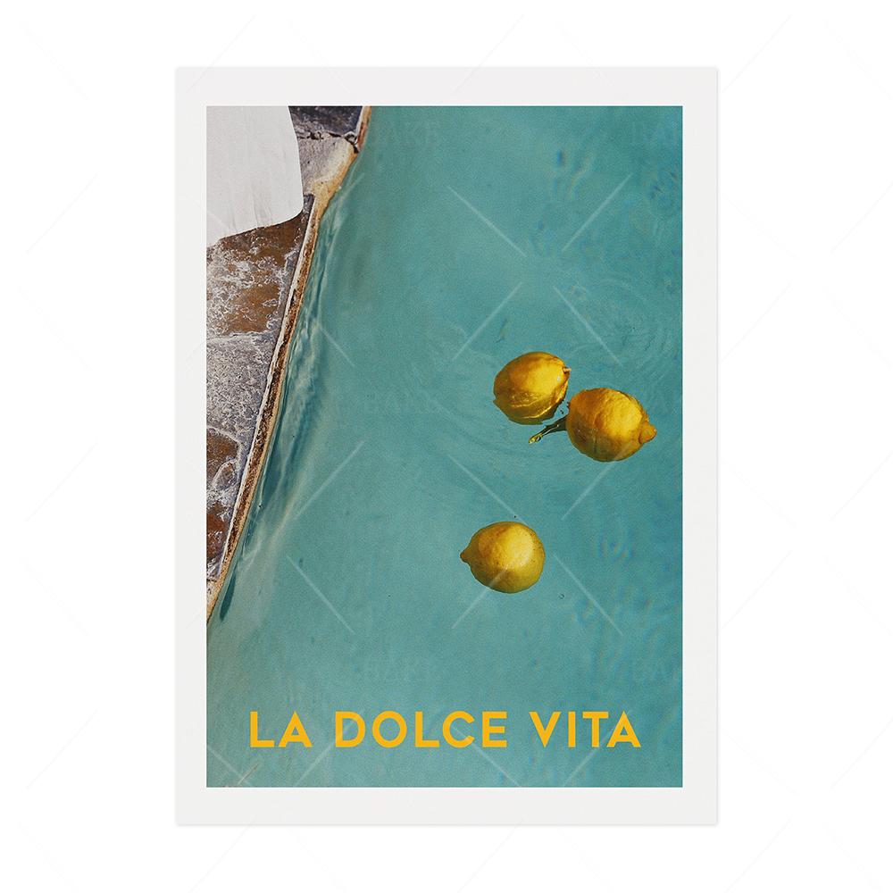 Canvas Print Painting Poster La Dolce Vita Wall Pictures Lemon Pool Nordic Vintage Italian Summer Blue Color Art for Living Room