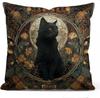 Bohemian Black Cat Floral Gothic Print Throw Pillow Cover Witchy Vintage Art Cushion Case for Sofa Bedroom Decor Home Accent