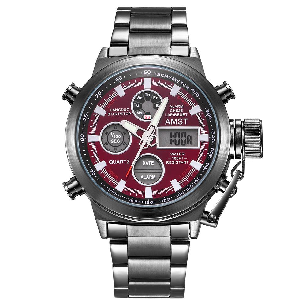 AMST Luxury Top Brand Men Military Sport Watches Men LED Analog Digital Watch Male Army Stainless Quartz Clock Relogio Masculino