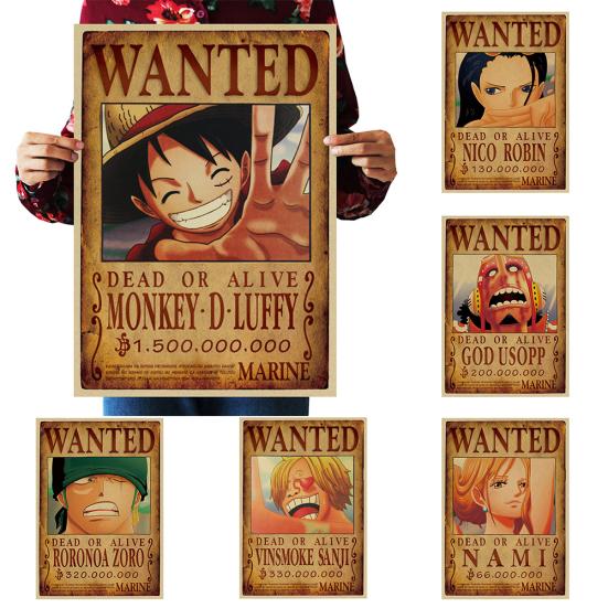 One Piece Affisch med Efterlyst-motiv Vintage Kraftpapper Tapet Dekorativ Målning Gåva