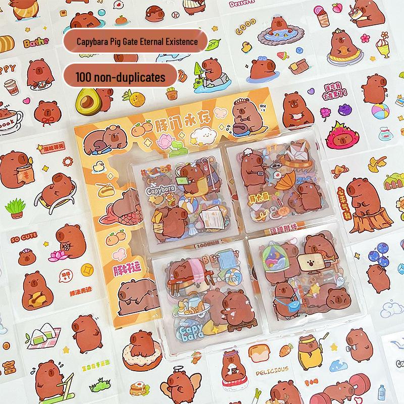 Capybara Waterproof PET Stickers - 100 Cute Sheets for Girls & Kids